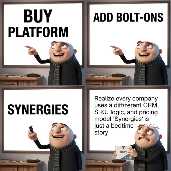 Everyone loves a roll up until the “synergies” meeting turns into an intervention.